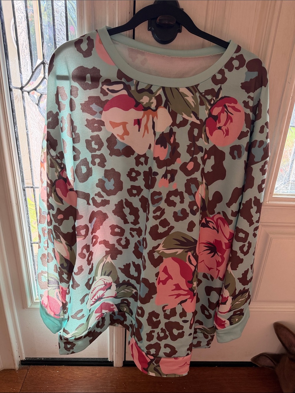 Mint Floral & Leopard Print Pullover Sweatshirt